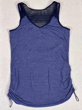 Lululemon Mesh Panel Ruched Tank Top Blue Athletic Stretch Fit Yoga M
